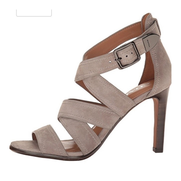 Coach Ilona Fog Lux Suede Stacked Heel Leather Upper Open Toe Tan Size 9.5 - Picture 1 of 10
